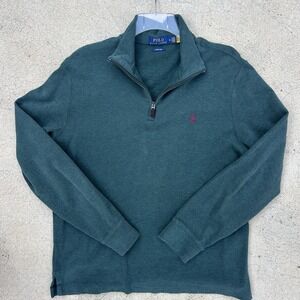 Polo Ralph Lauren 1/4 Zip Pullover Mens MediumGreen Estate Rib Mock Neck Sweater